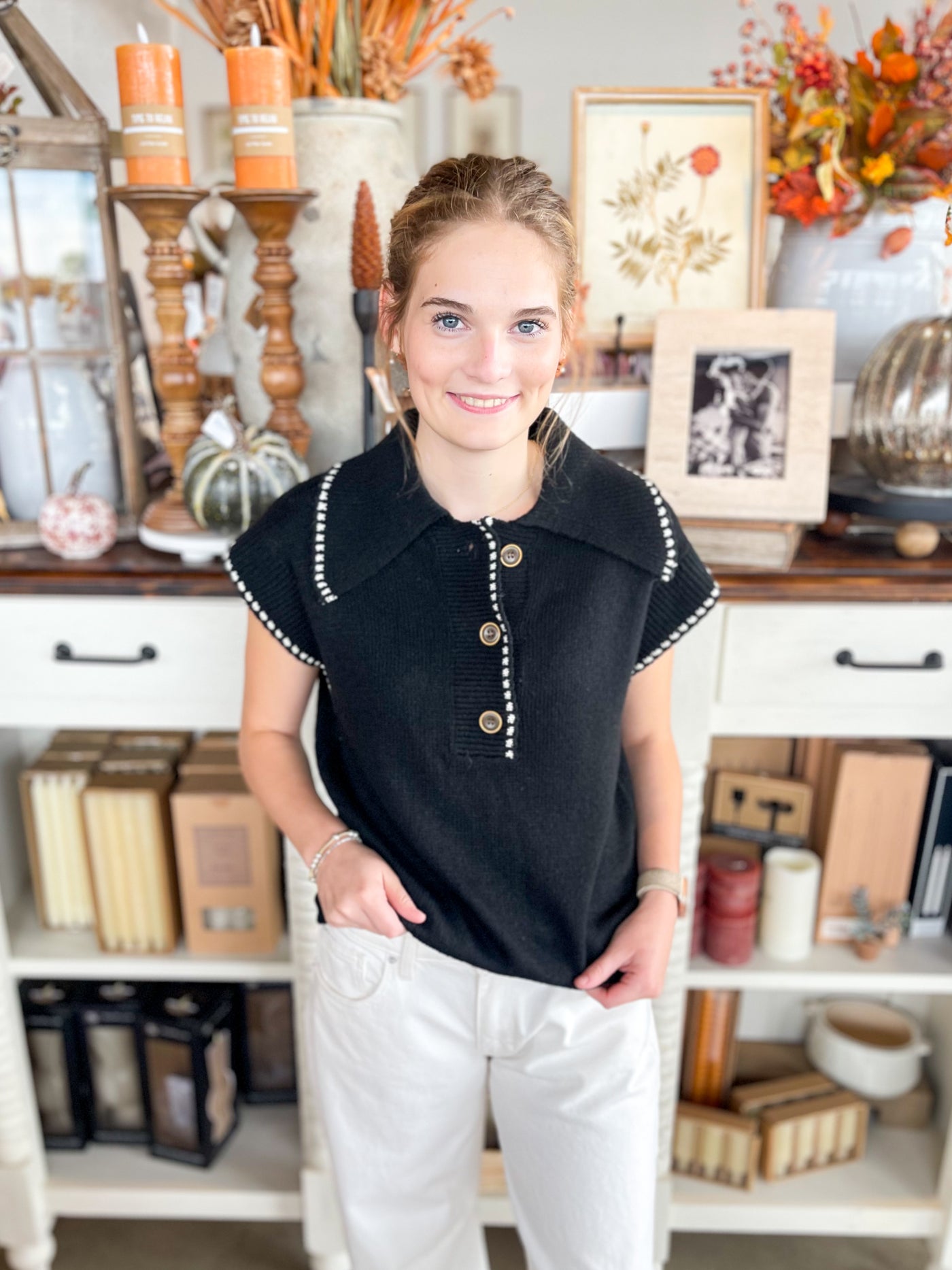 Black Color Stitch Sweater Top