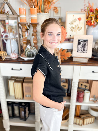 Black Color Stitch Sweater Top