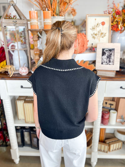 Black Color Stitch Sweater Top