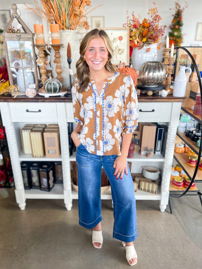 Taupe Multi Floral Print Tatiana Top