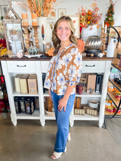Taupe Multi Floral Print Tatiana Top