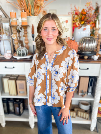 Taupe Multi Floral Print Tatiana Top
