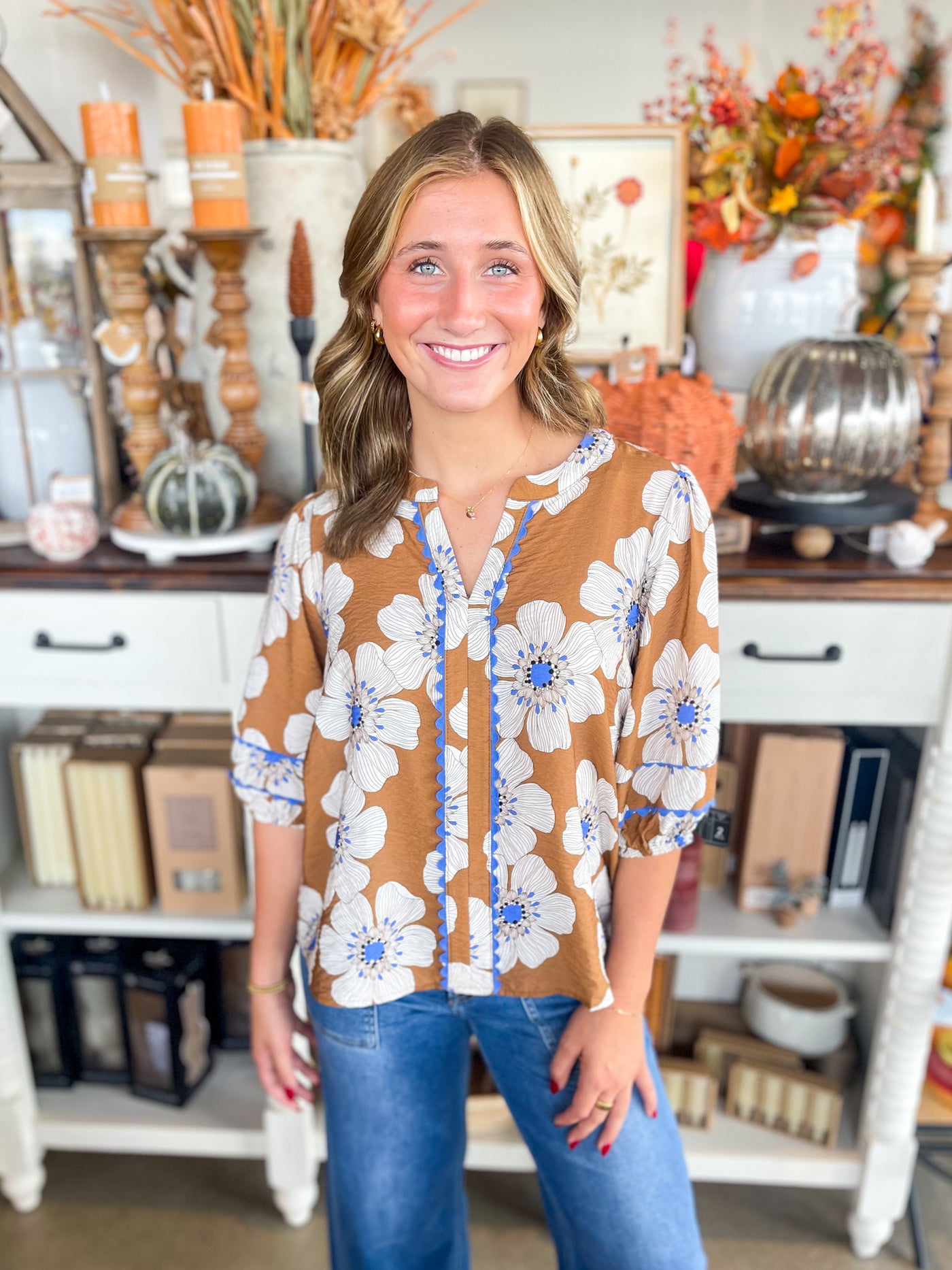 Taupe Multi Floral Print Tatiana Top