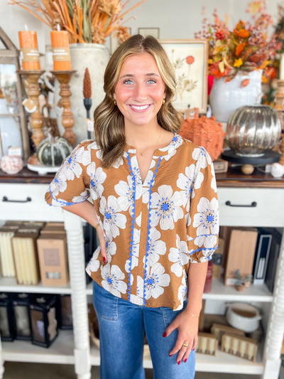 Taupe Multi Floral Print Tatiana Top