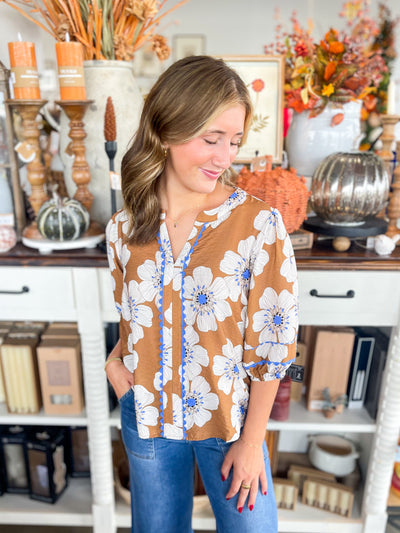 Taupe Multi Floral Print Tatiana Top