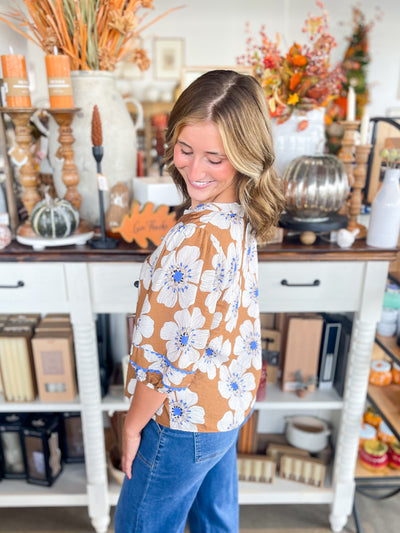 Taupe Multi Floral Print Tatiana Top