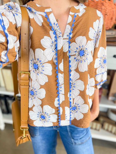 Taupe Multi Floral Print Tatiana Top