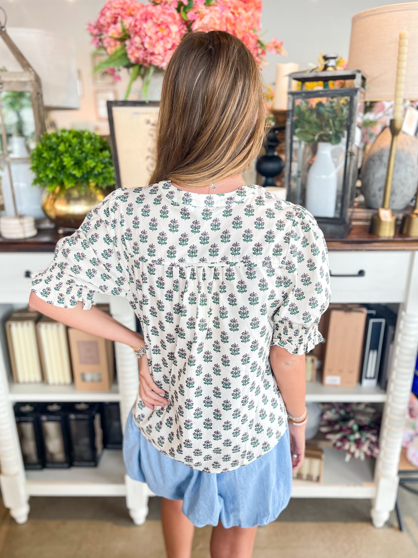 Oatmeal Smocked Floral Top