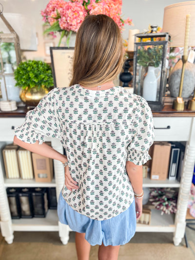 Oatmeal Smocked Floral Top