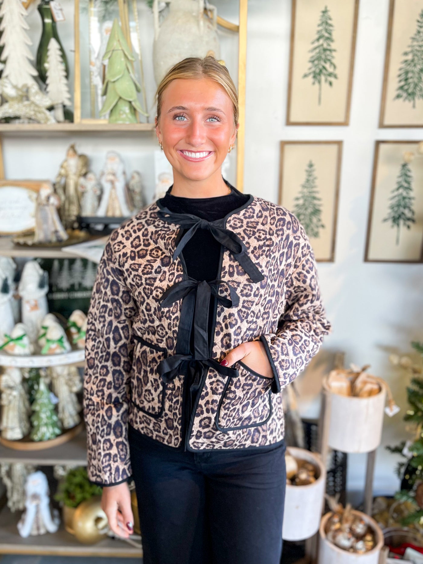 Soft Print Tie Front Jacket