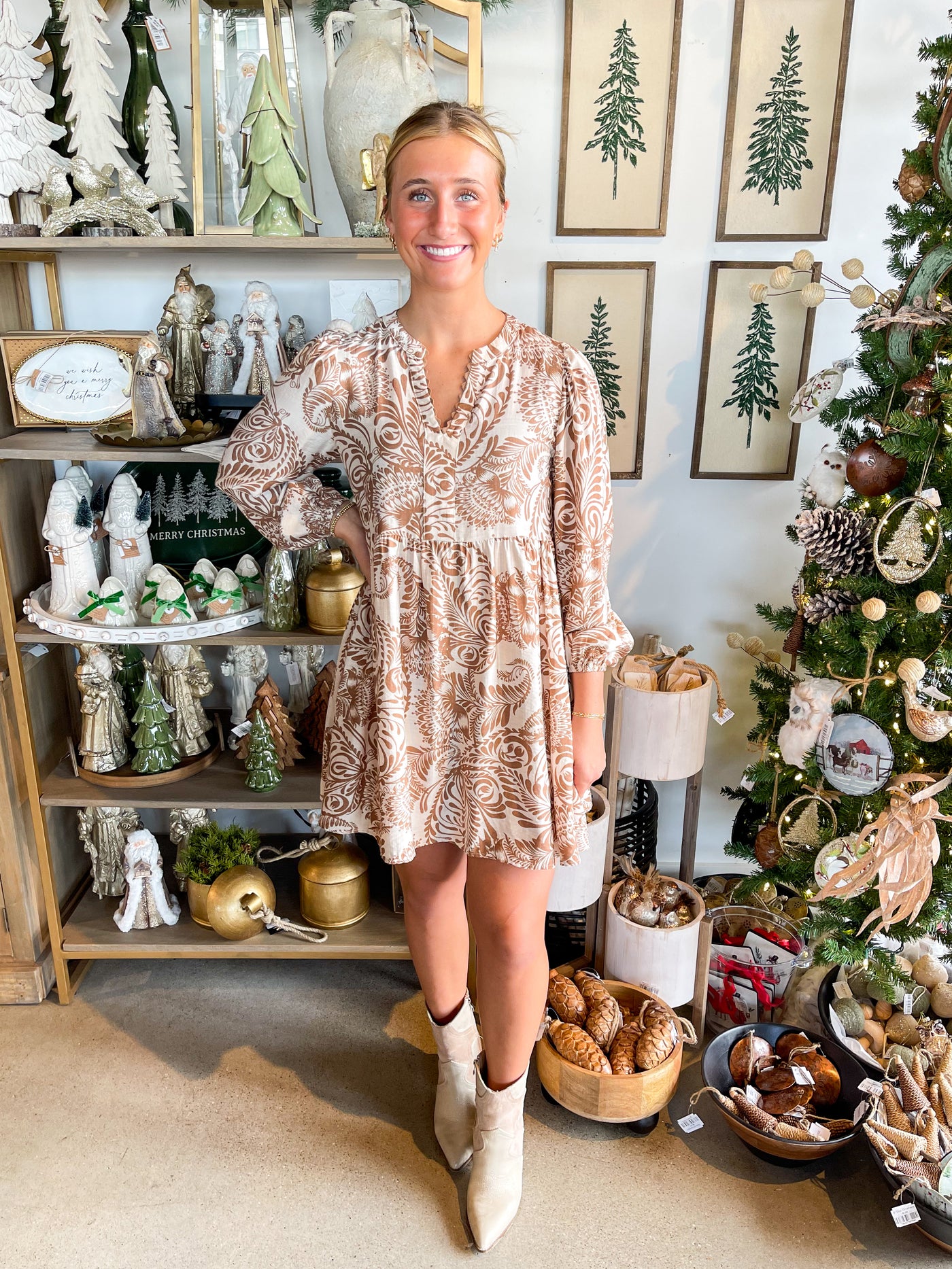 Taupe Tiered Ruffle Dress