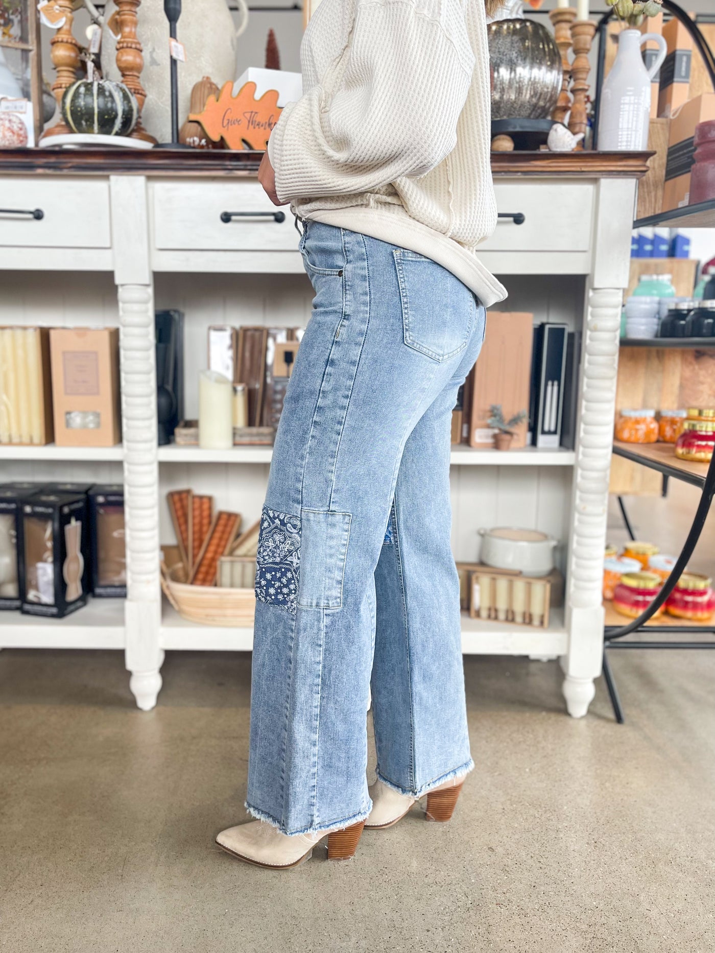 Easel Patchwork Washed Denim