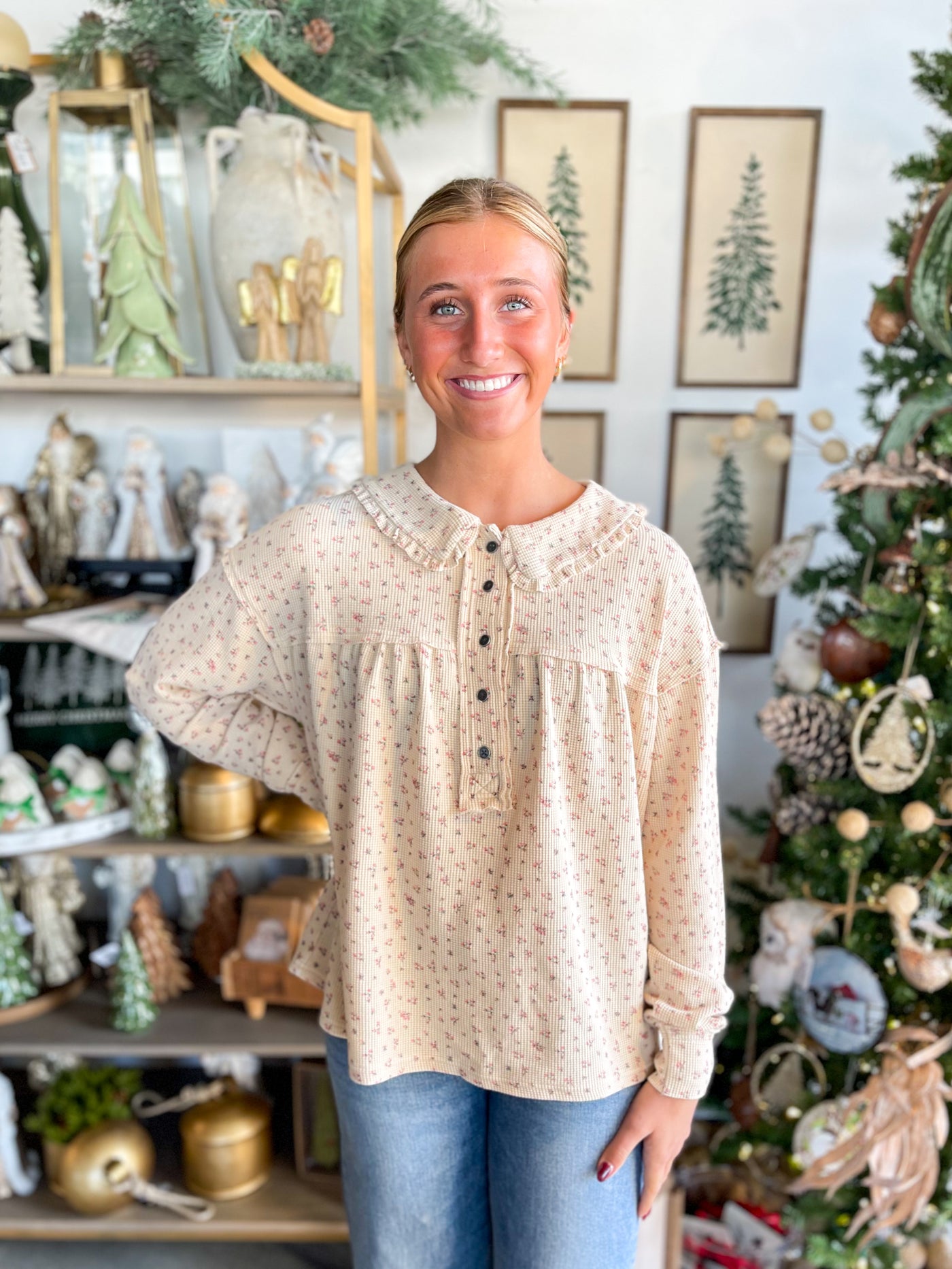 Easel Ecru Printed Ashley Top