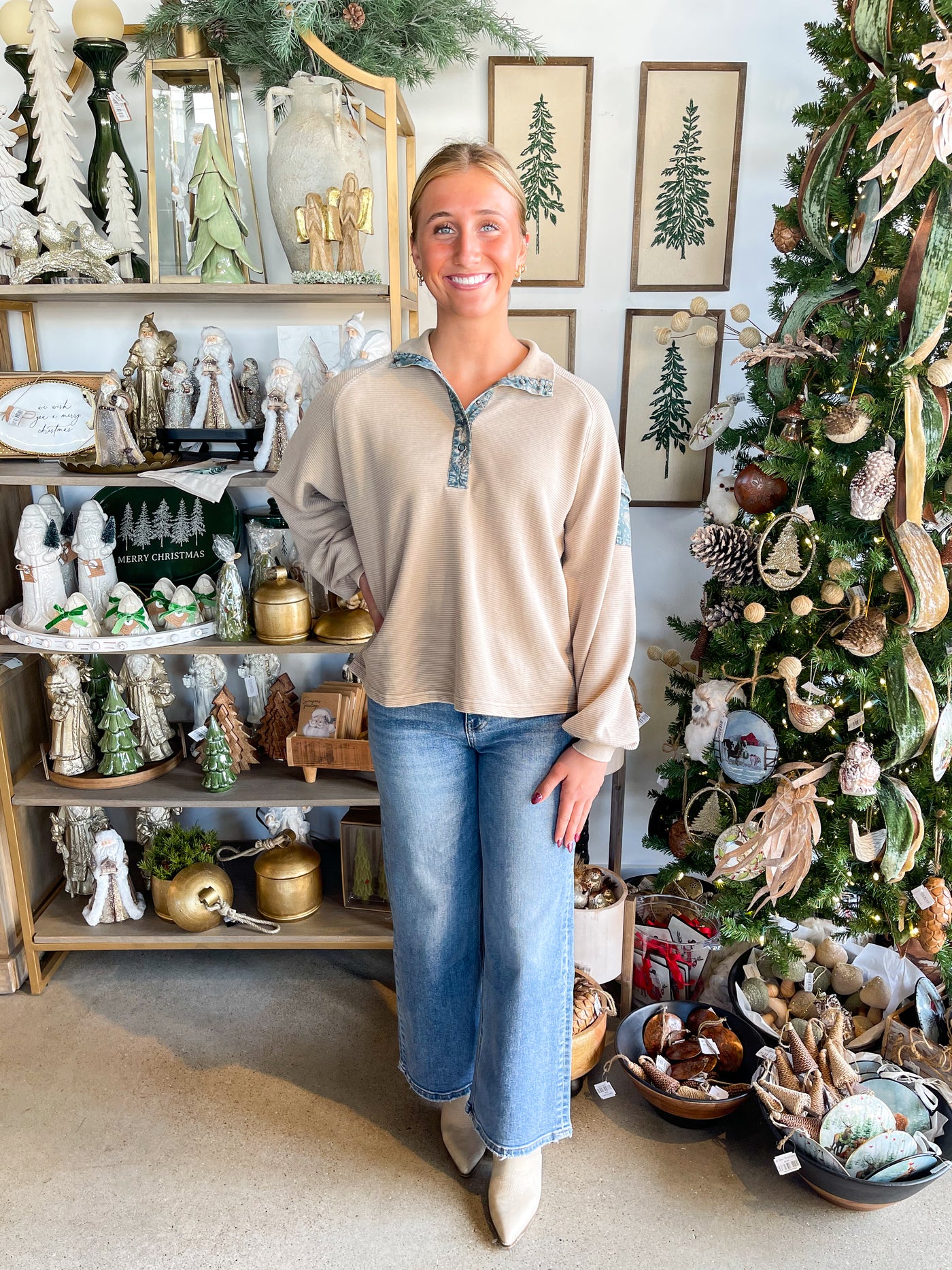 Easel Khaki Ribbed Holly Top