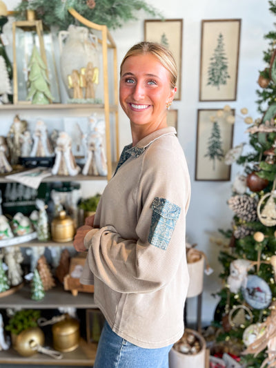 Easel Khaki Ribbed Holly Top