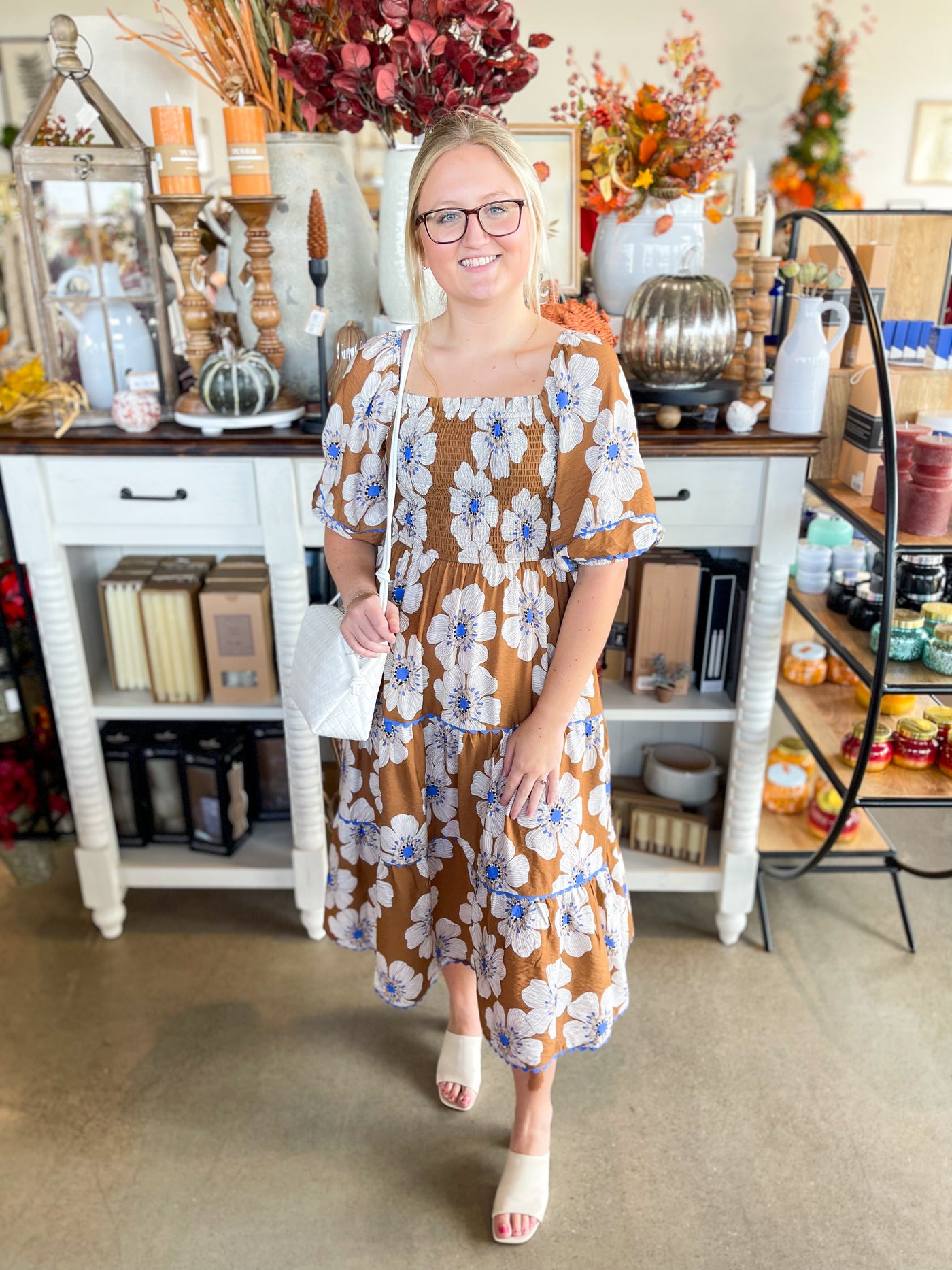 Taupe Multi Floral Print Dress