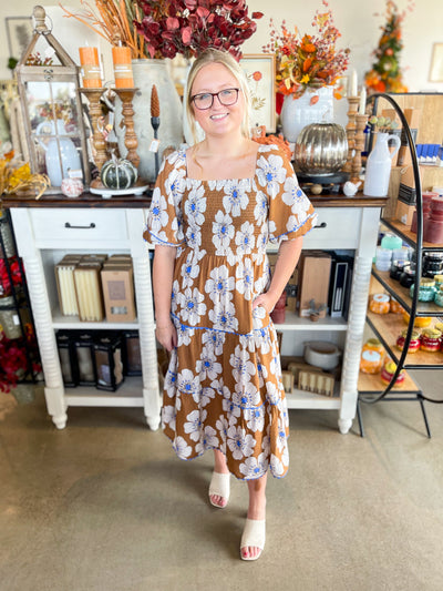 Taupe Multi Floral Print Dress