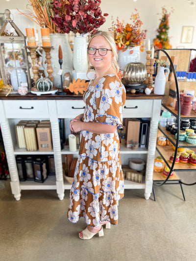 Taupe Multi Floral Print Dress
