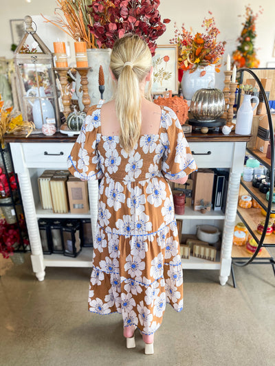 Taupe Multi Floral Print Dress