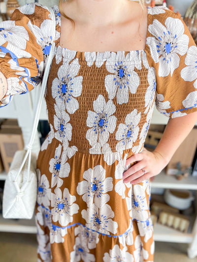 Taupe Multi Floral Print Dress