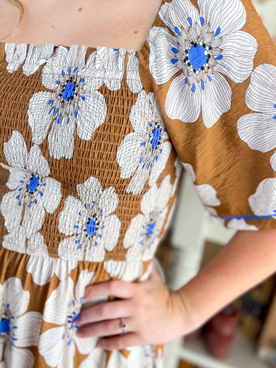 Taupe Multi Floral Print Dress