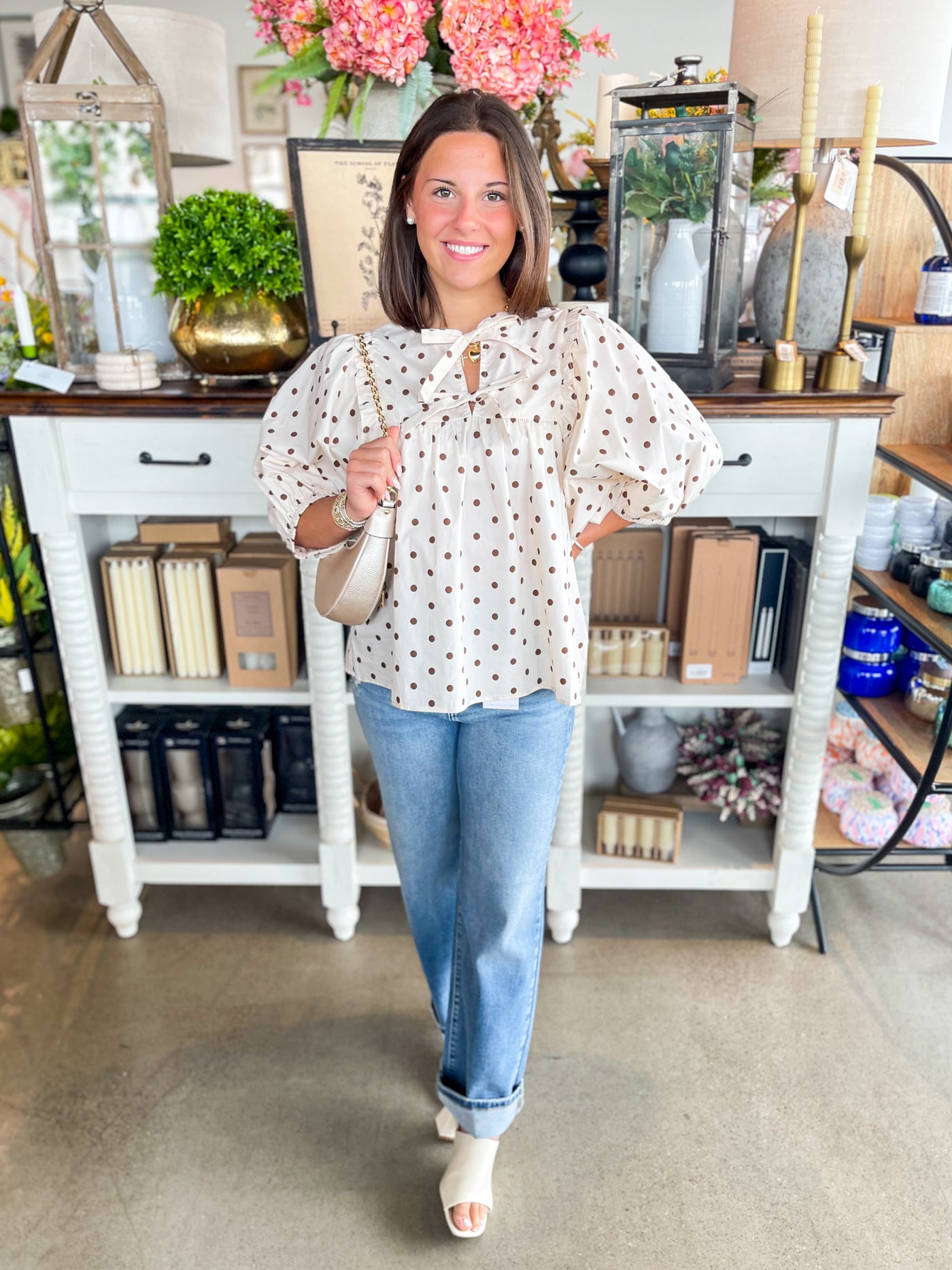 Cream Brown Polka Dot Top