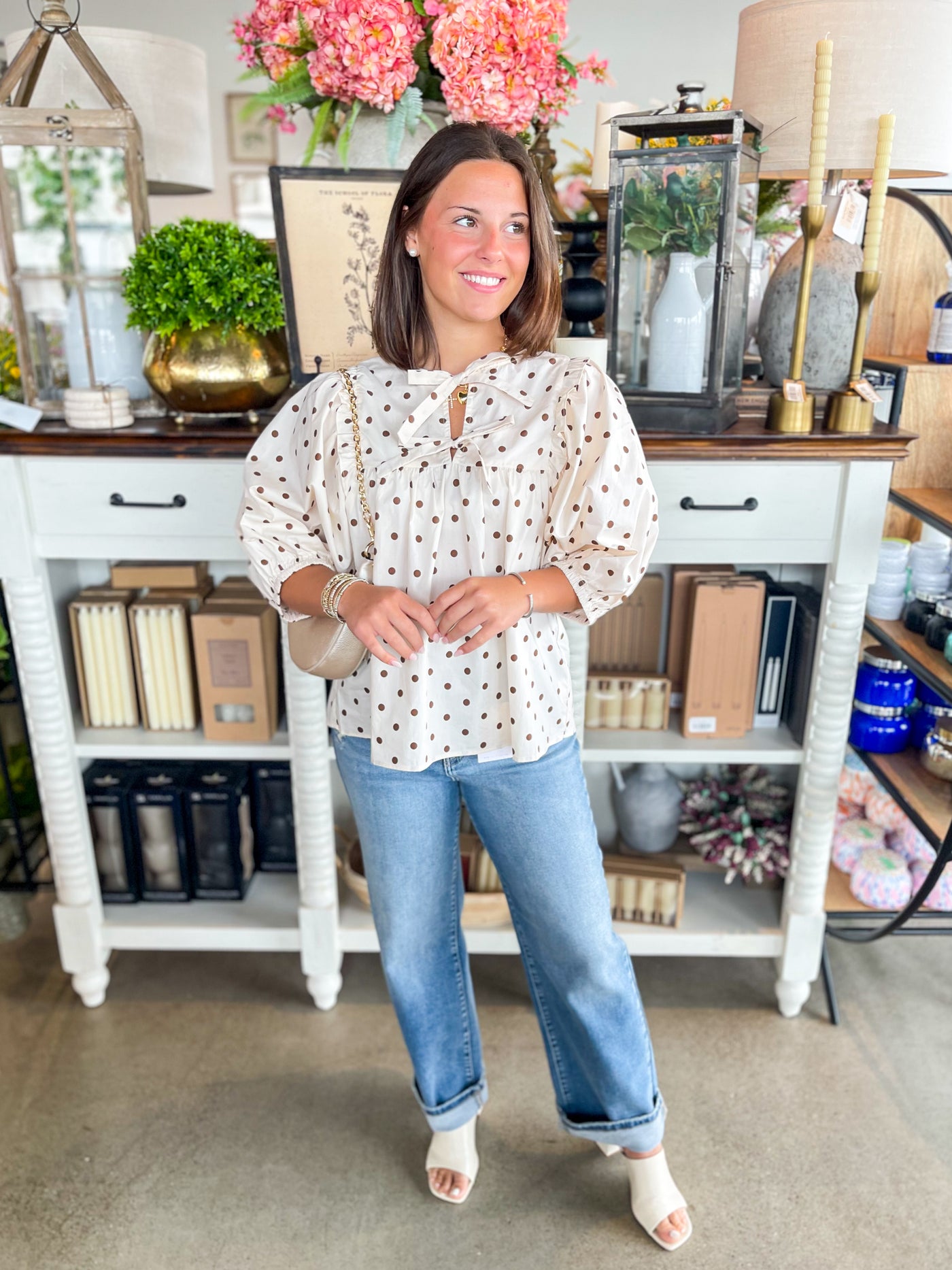 Cream Brown Polka Dot Top