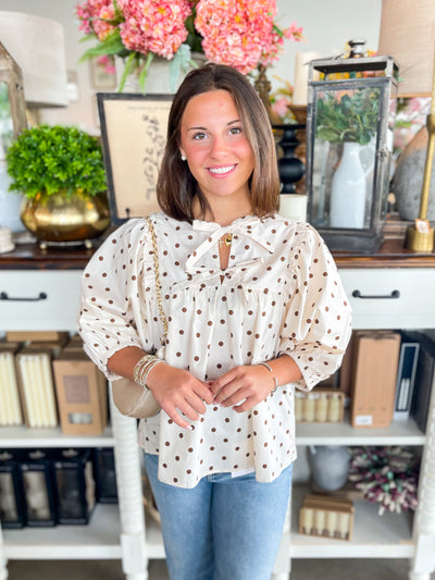 Cream Brown Polka Dot Top