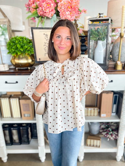 Cream Brown Polka Dot Top