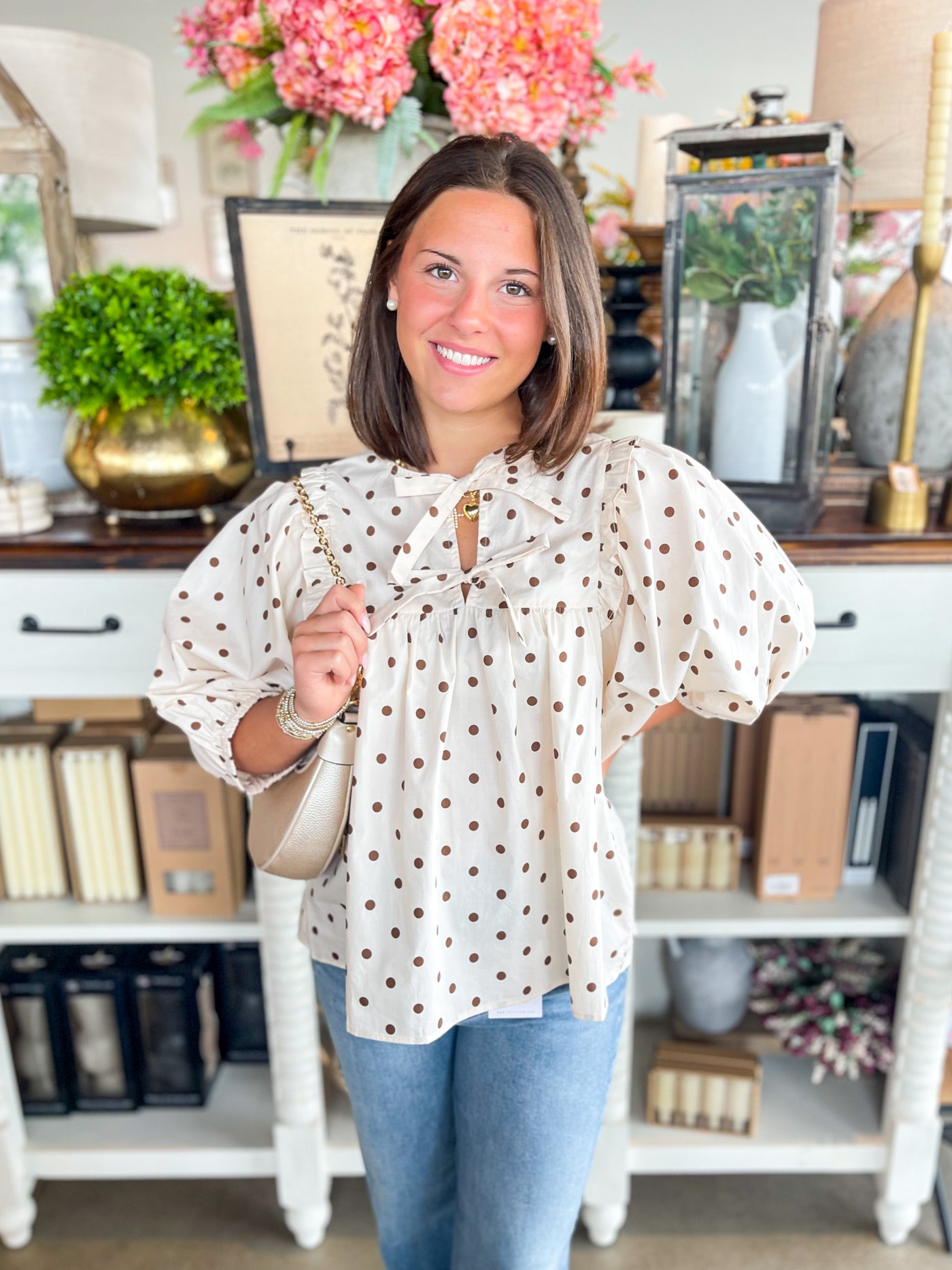 Cream Brown Polka Dot Top