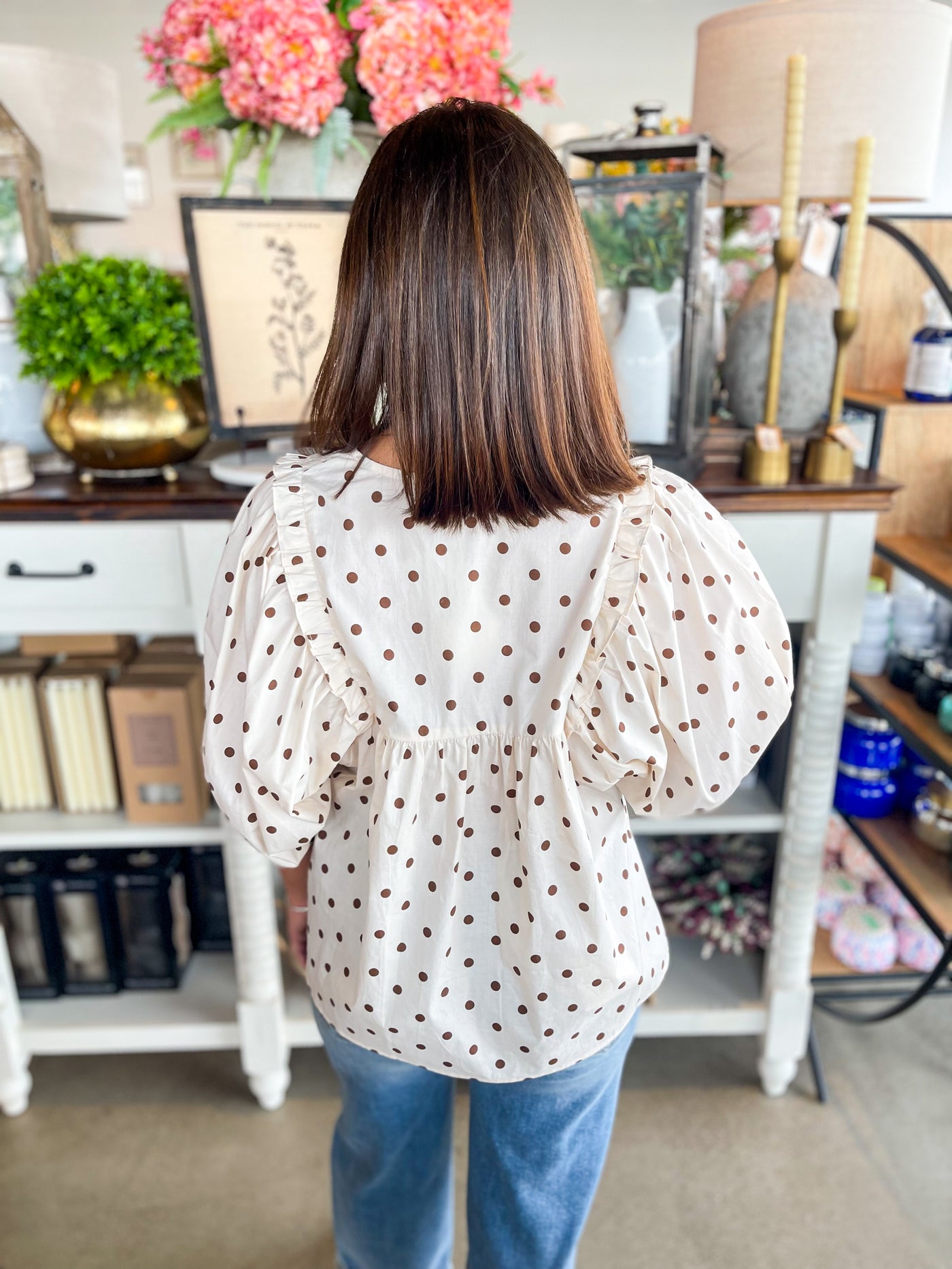 Cream Brown Polka Dot Top