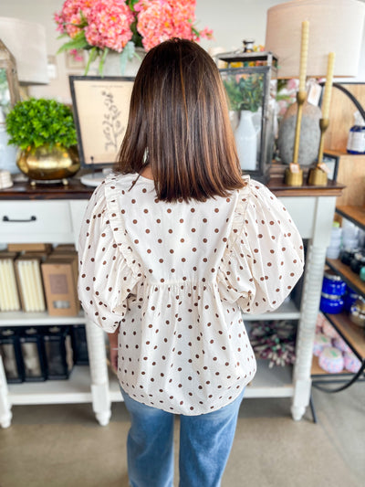 Cream Brown Polka Dot Top