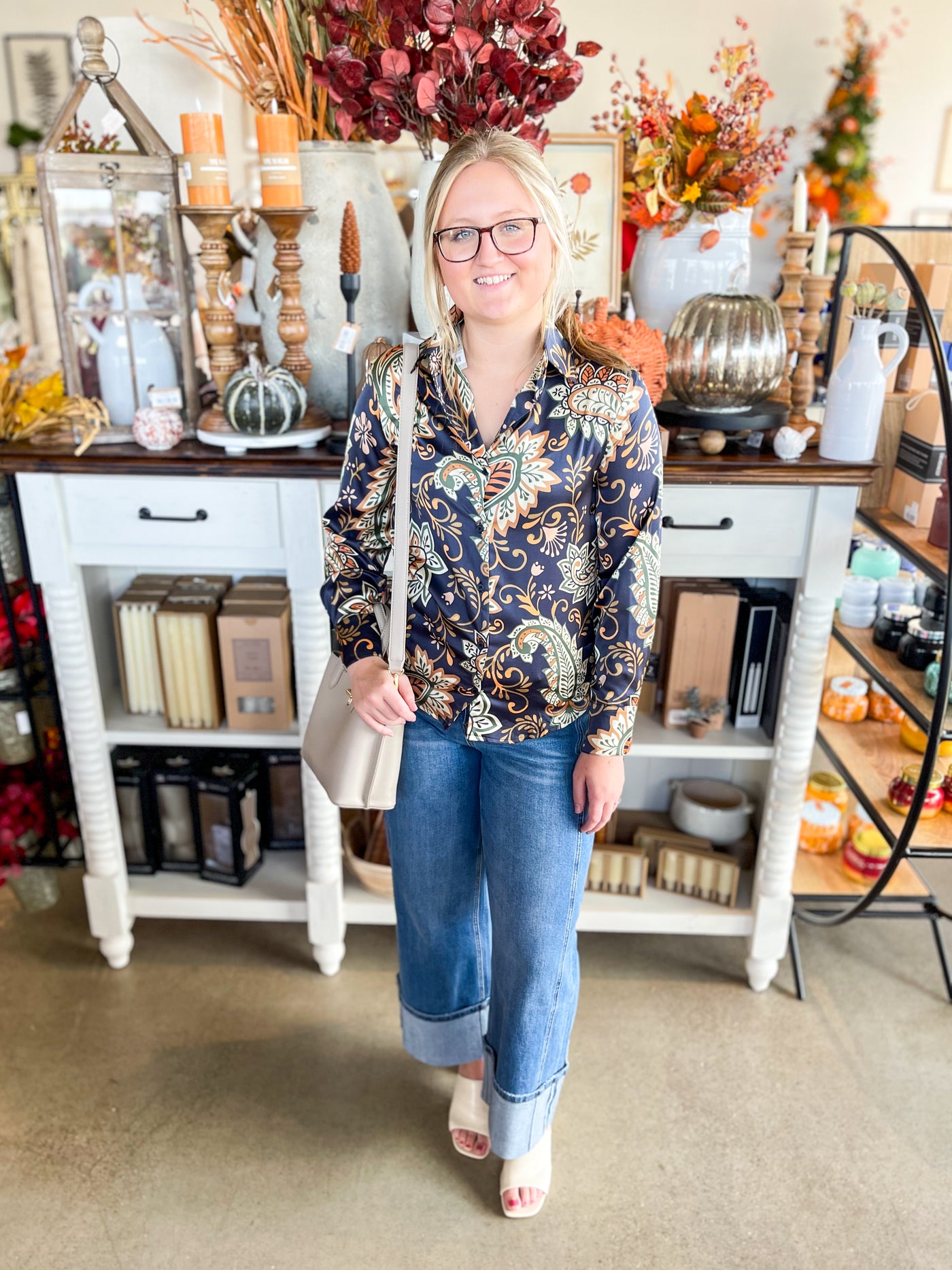 Midnight Bloom Silky Blouse