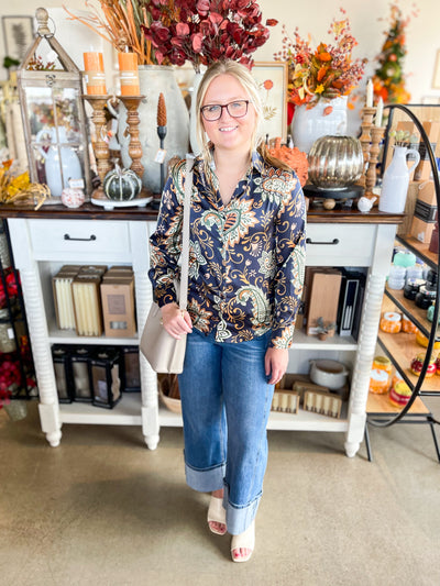Midnight Bloom Silky Blouse