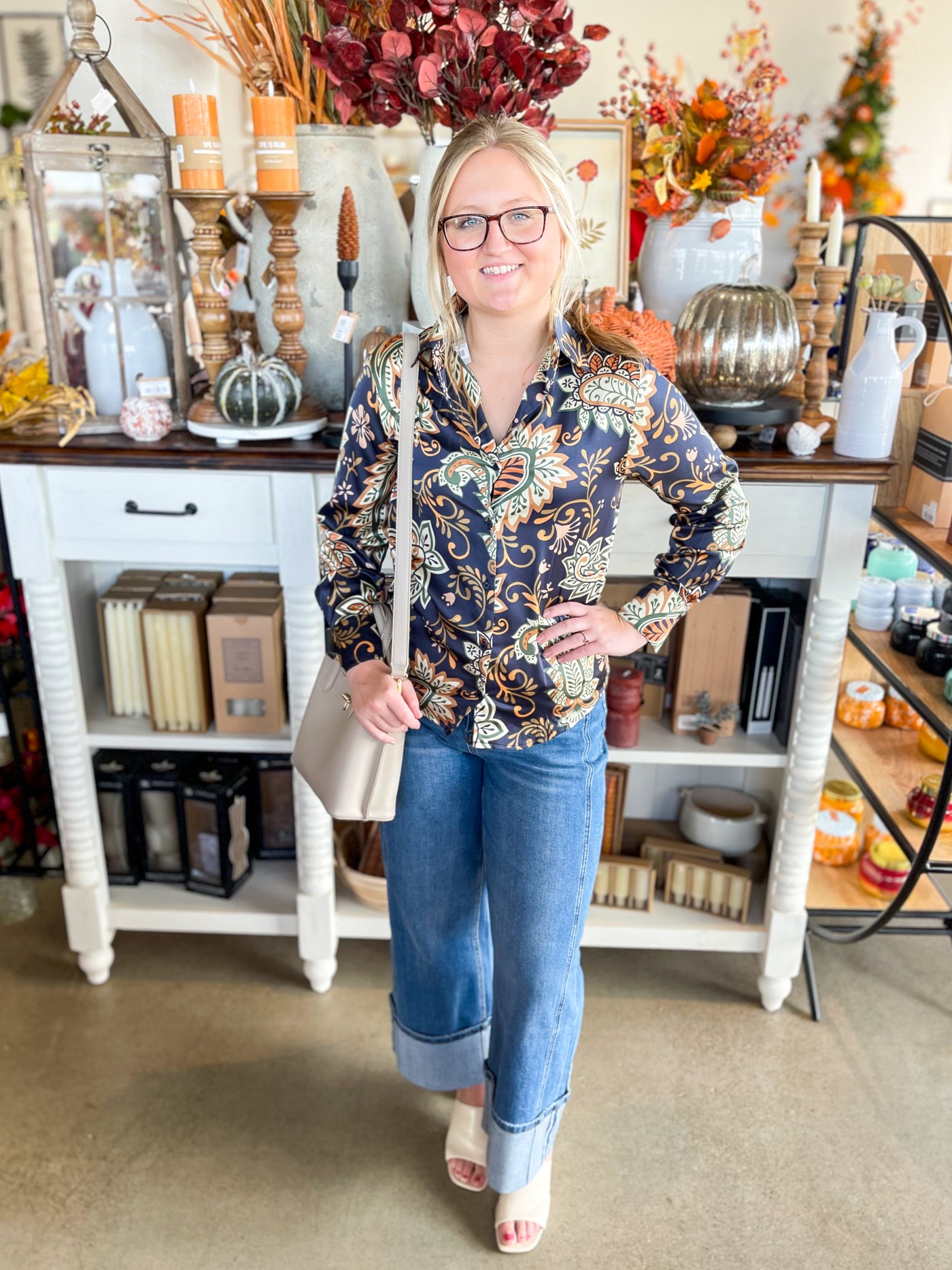 Midnight Bloom Silky Blouse
