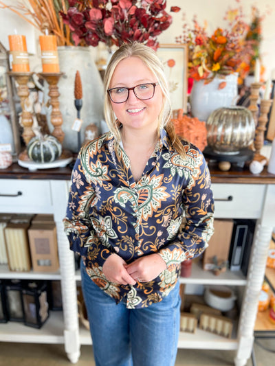 Midnight Bloom Silky Blouse