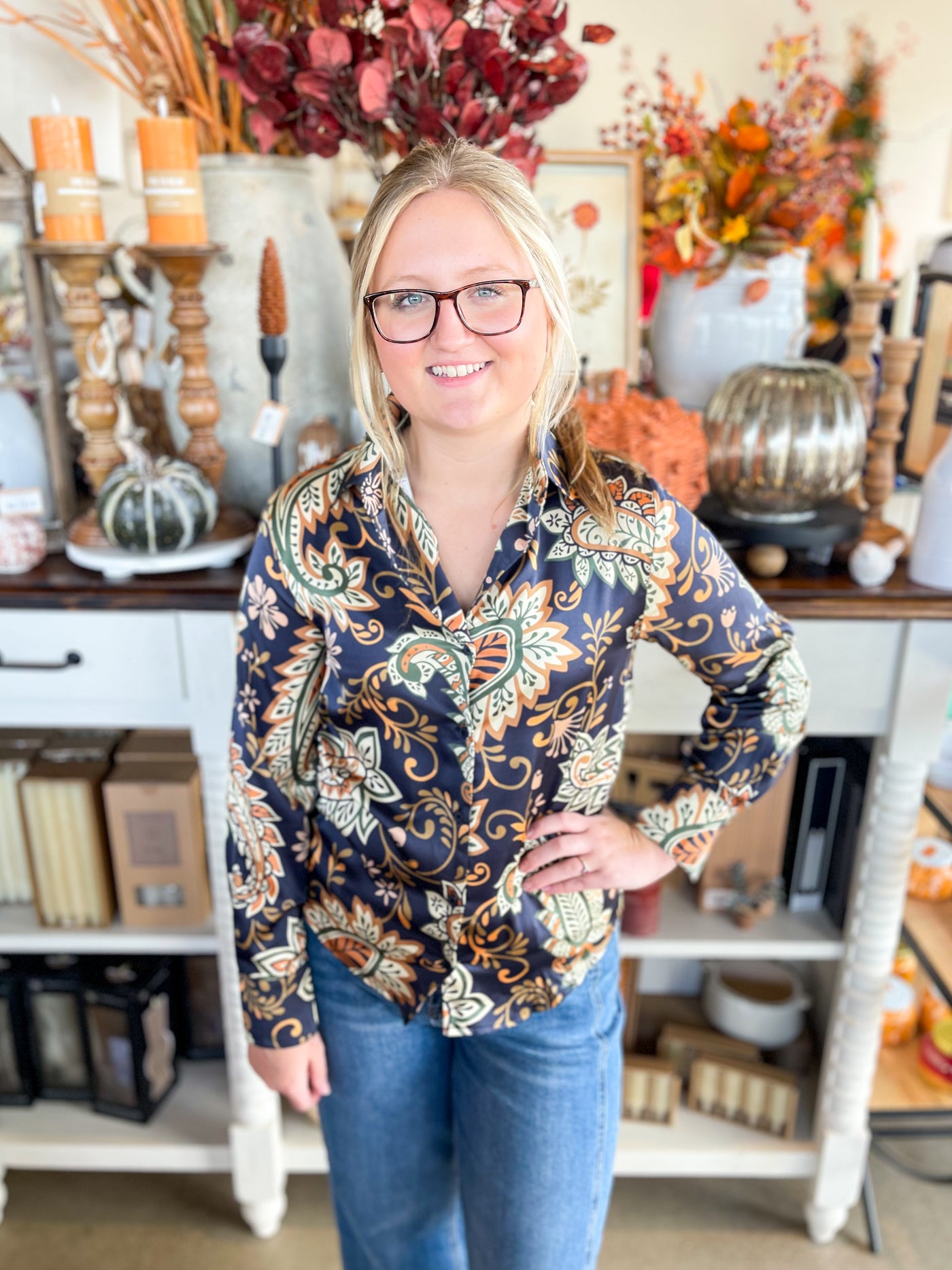 Midnight Bloom Silky Blouse