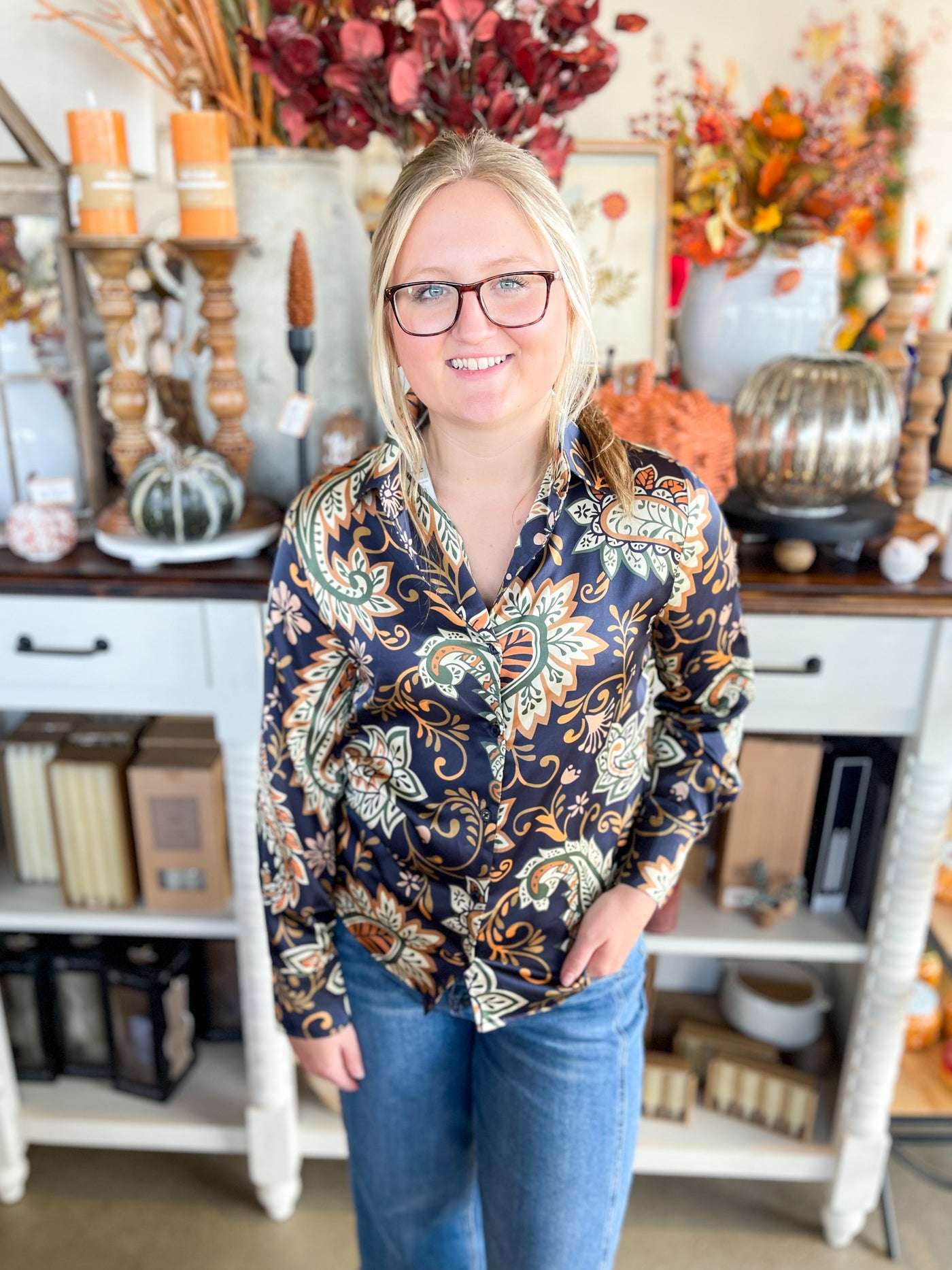 Midnight Bloom Silky Blouse