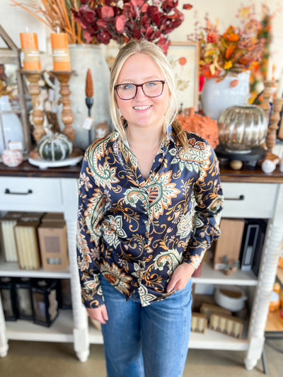 Midnight Bloom Silky Blouse