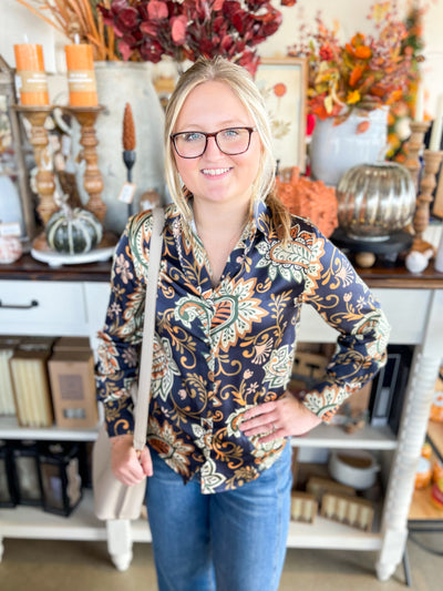 Midnight Bloom Silky Blouse