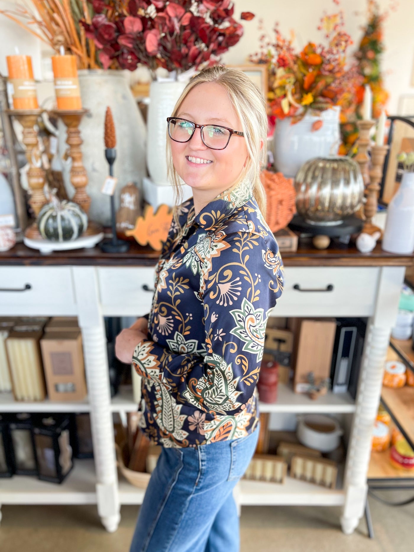 Midnight Bloom Silky Blouse