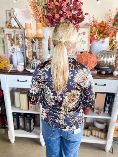 Midnight Bloom Silky Blouse