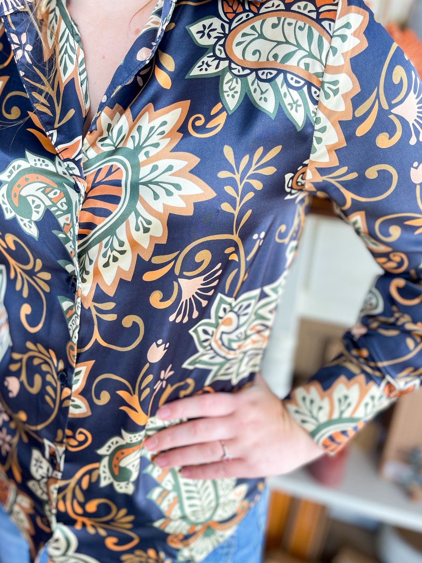 Midnight Bloom Silky Blouse
