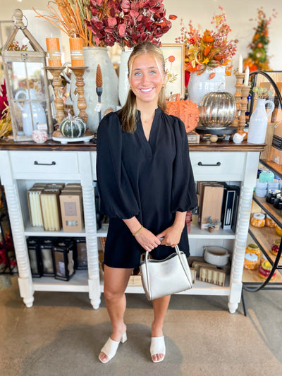 CC Black Balloon Sleeve Dress