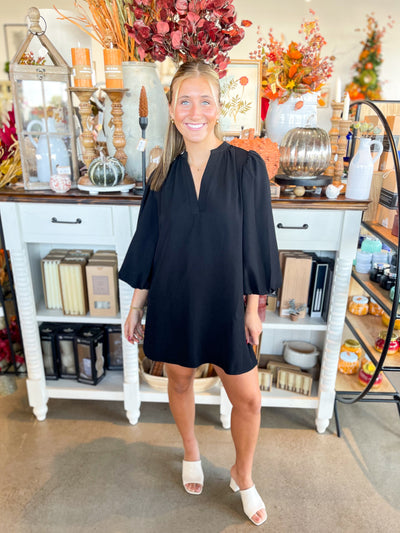 CC Black Balloon Sleeve Dress