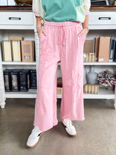 Easel Blush Flower Patch Pant