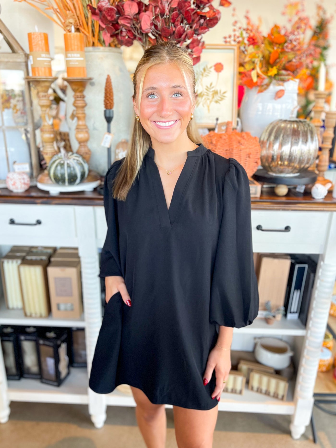 CC Black Balloon Sleeve Dress