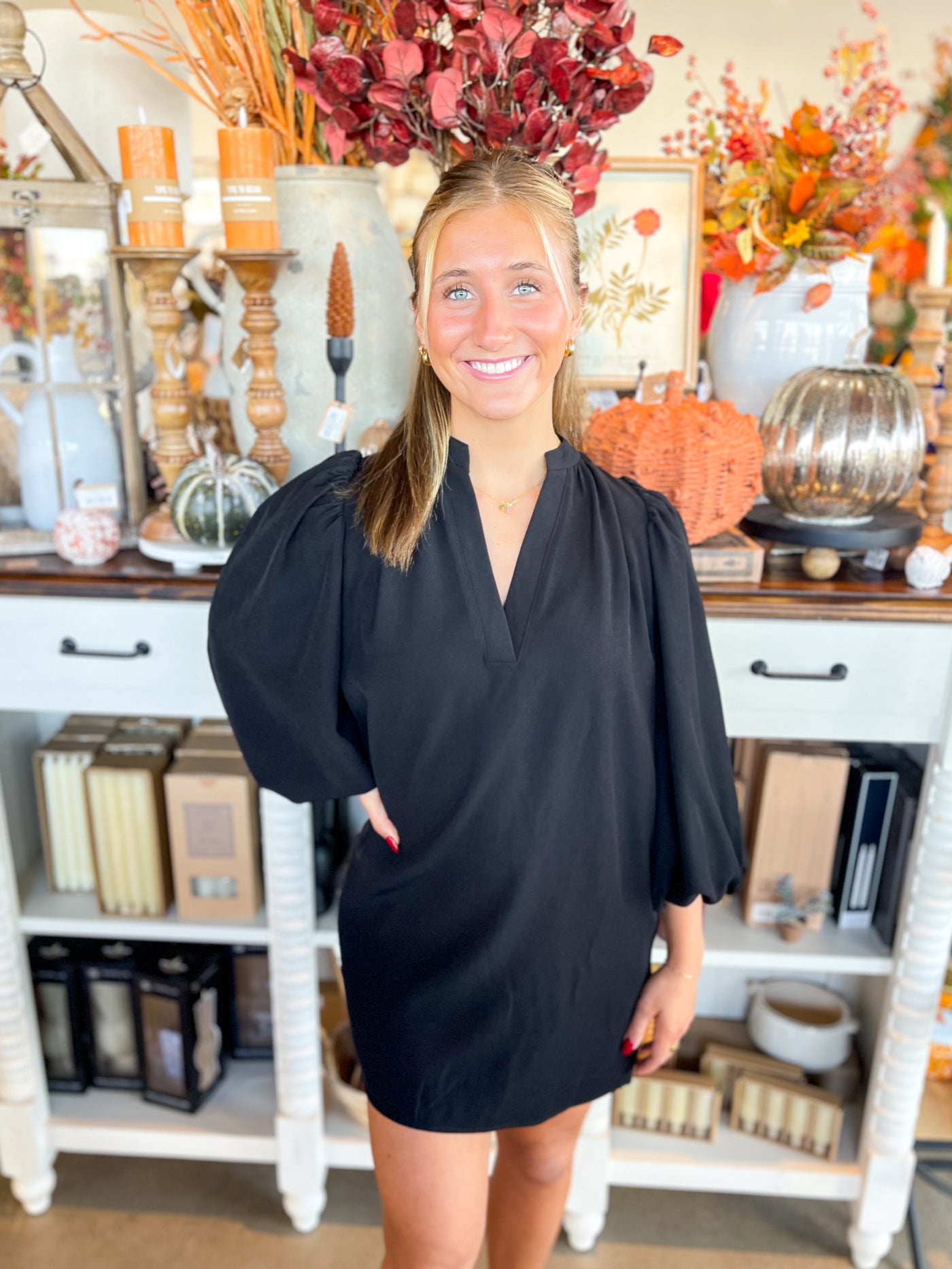 CC Black Balloon Sleeve Dress