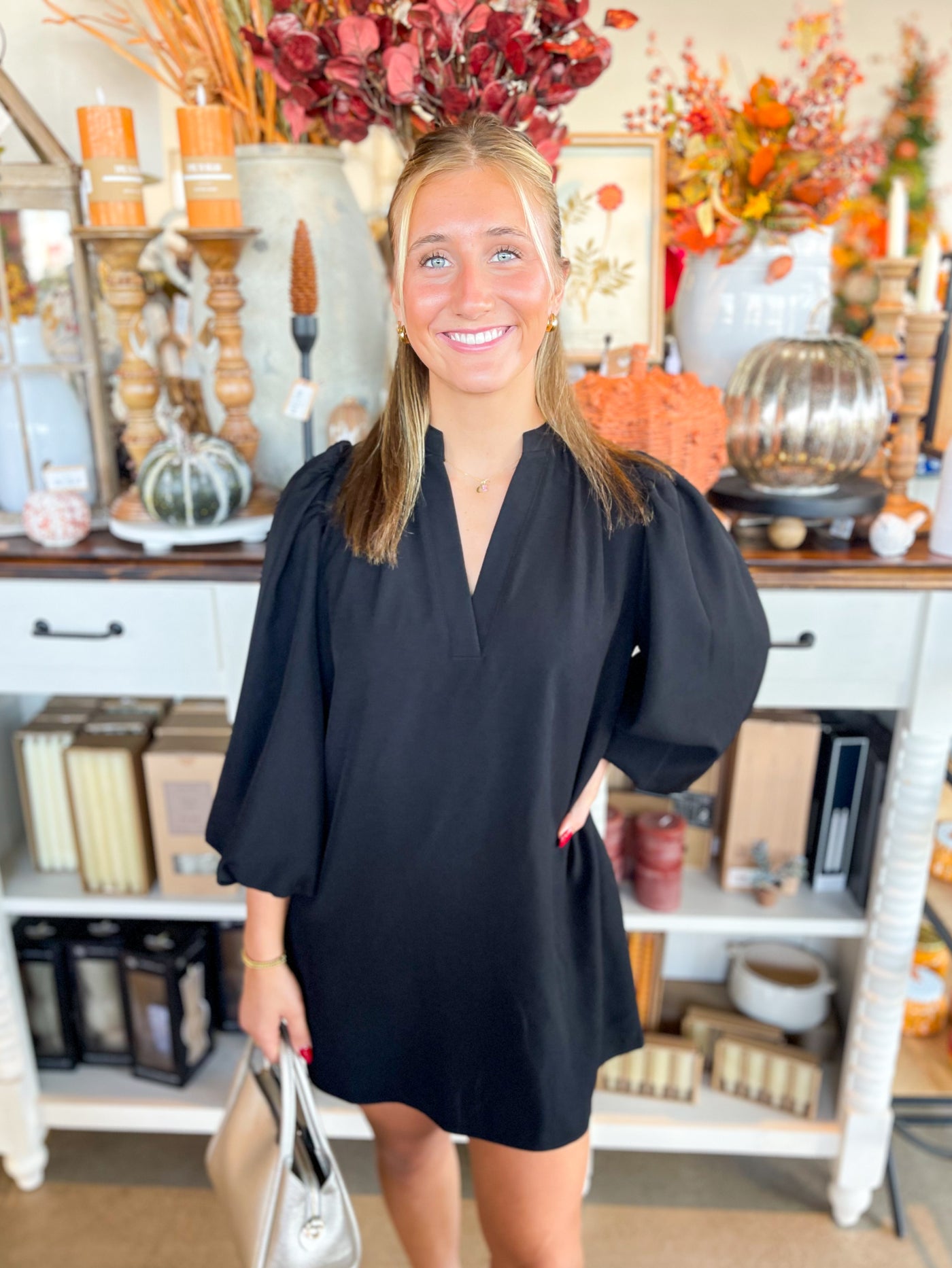 CC Black Balloon Sleeve Dress