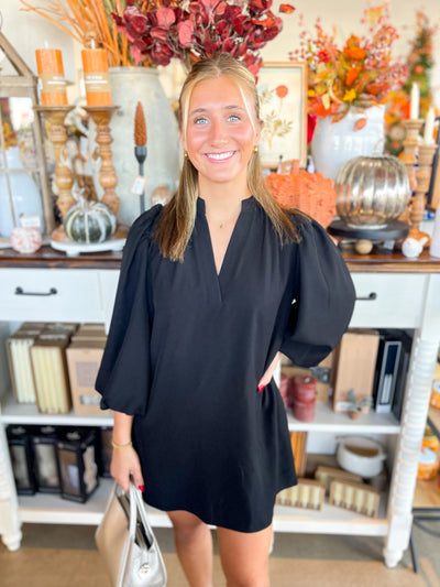 CC Black Balloon Sleeve Dress